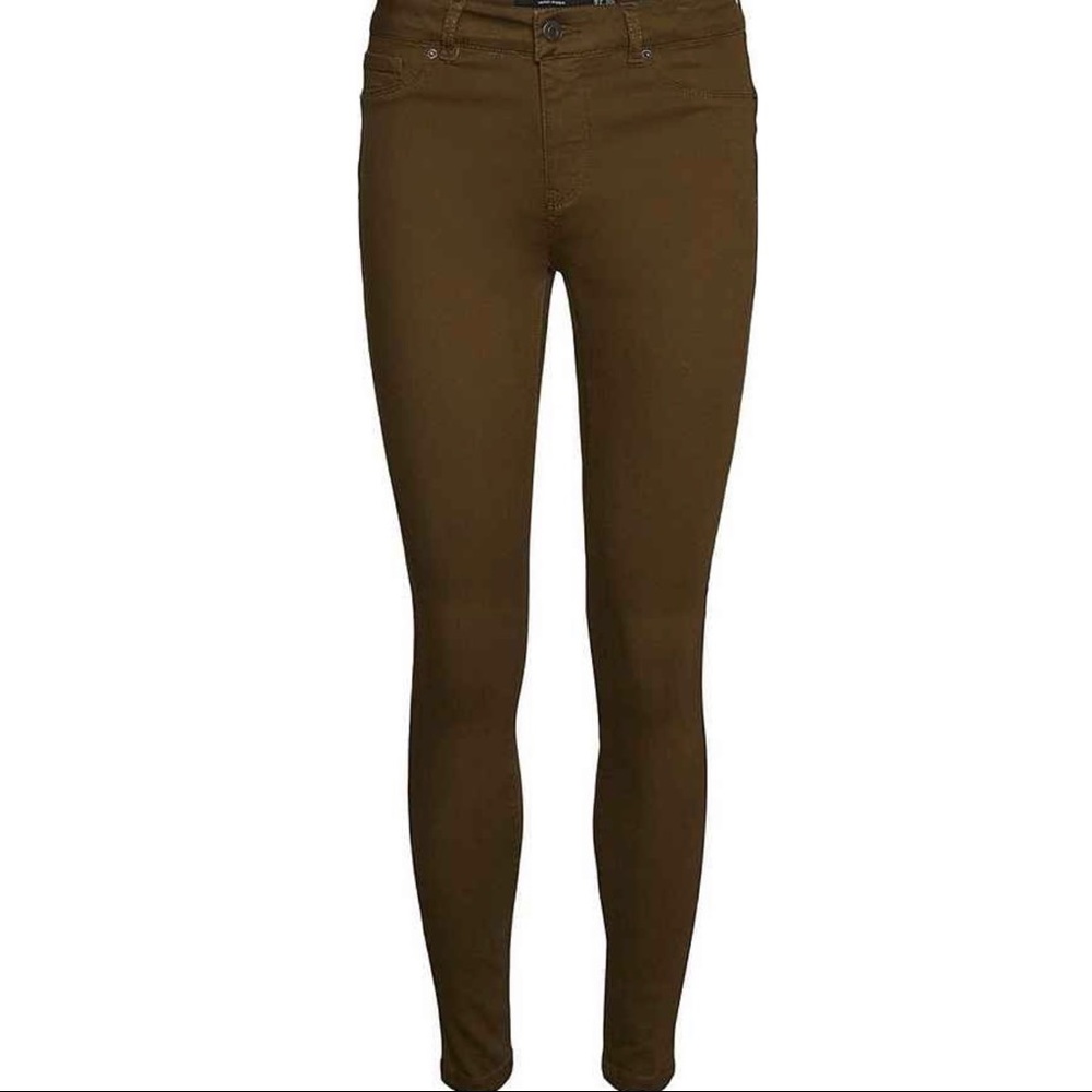NEW Vero Moda Dark Olive Green Skinny Jeans Mr Slim Push Up Pants Size L/32